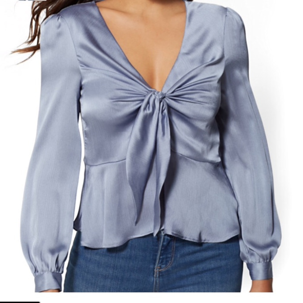 NY&Co Blue Tie Front Peplum Blouse-NWT! Size XL